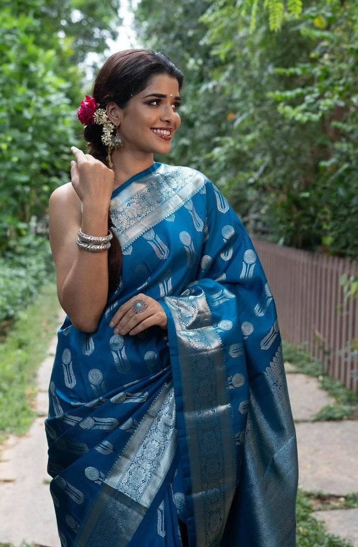 Palimpsest Blue Soft Silk Saree With Denouement Blouse Piece