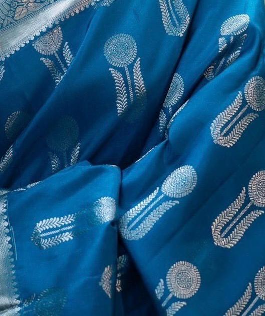 Palimpsest Blue Soft Silk Saree With Denouement Blouse Piece