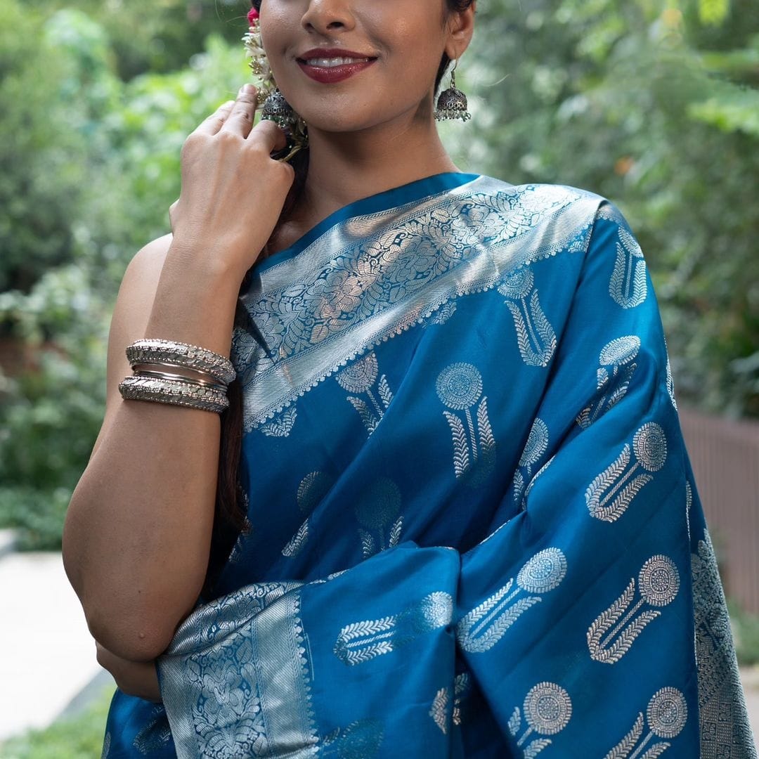 Palimpsest Blue Soft Silk Saree With Denouement Blouse Piece