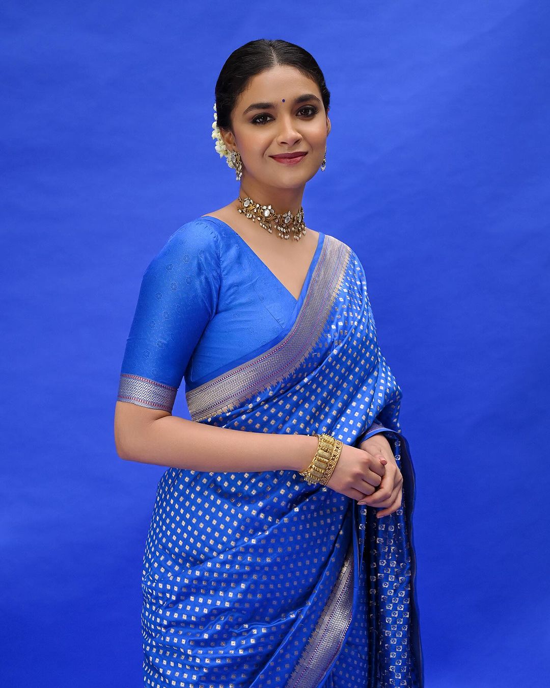 Embellished Royal Blue Soft Silk Saree With Lovely Blouse Piece