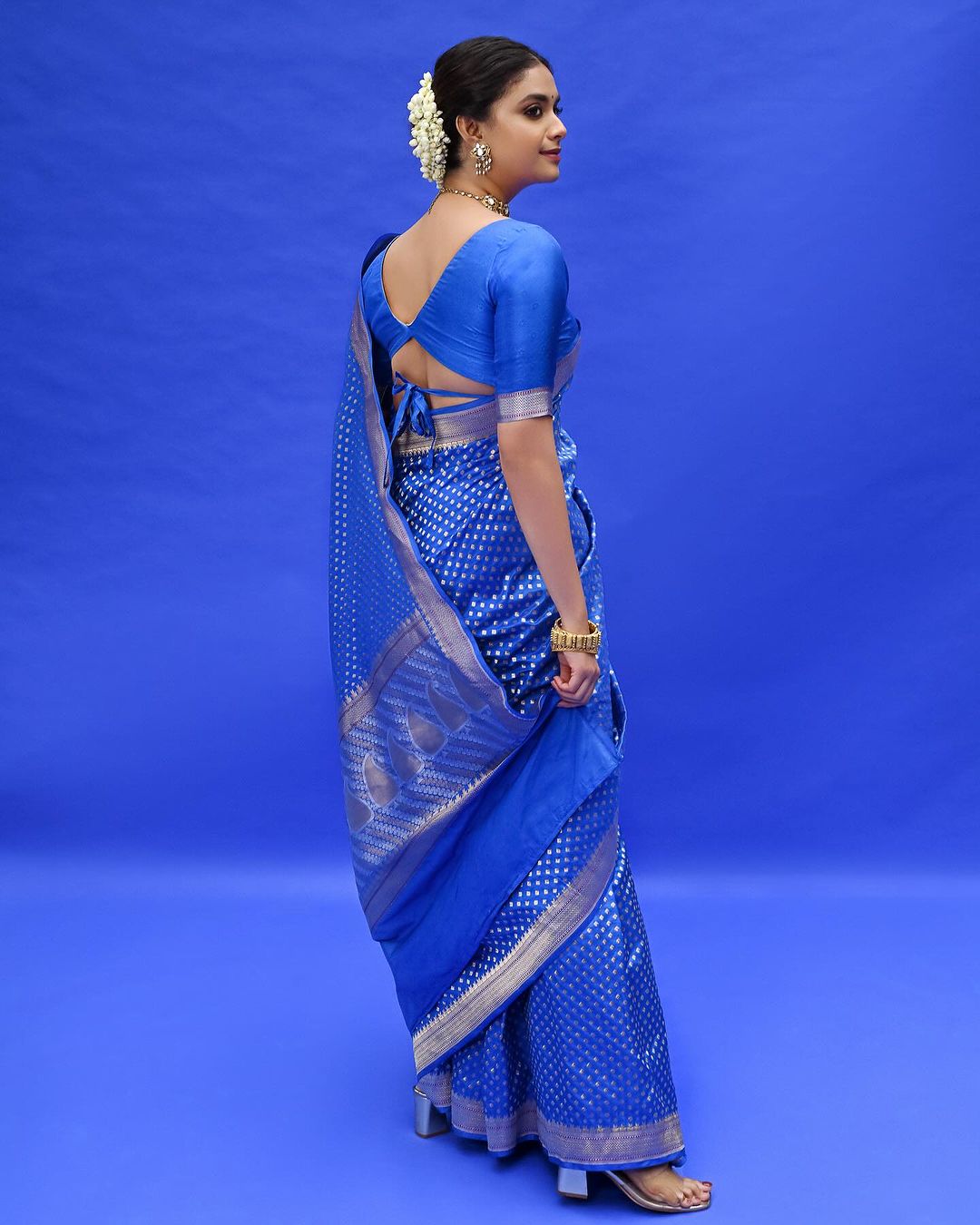 Embellished Royal Blue Soft Silk Saree With Lovely Blouse Piece