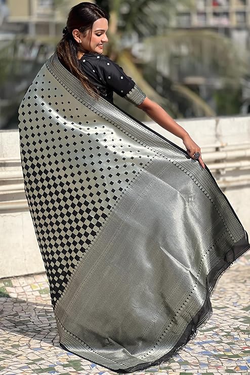 Excellent Black Soft Silk Saree With Forbearance Blouse Piece