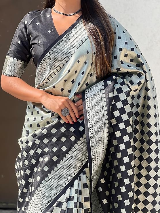 Excellent Black Soft Silk Saree With Forbearance Blouse Piece