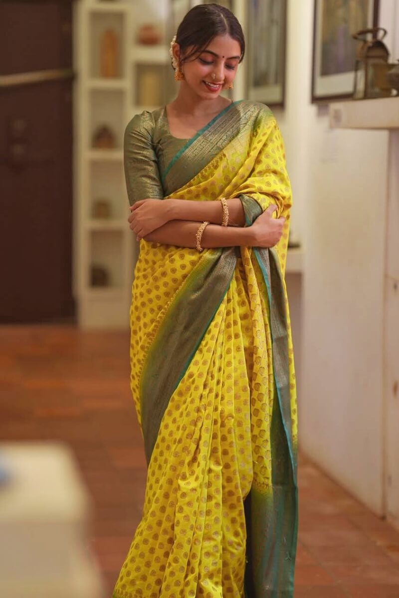 Verdant Yellow Soft Silk Saree With Prettiest Blouse Piece