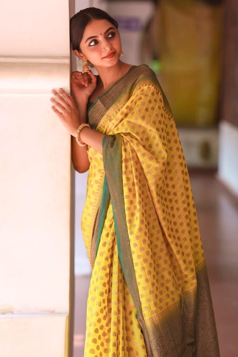 Verdant Yellow Soft Silk Saree With Prettiest Blouse Piece