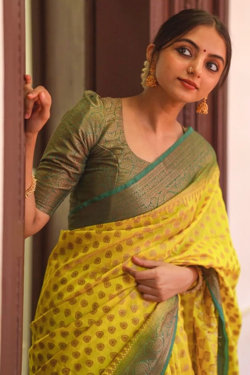 Verdant Yellow Soft Silk Saree With Prettiest Blouse Piece