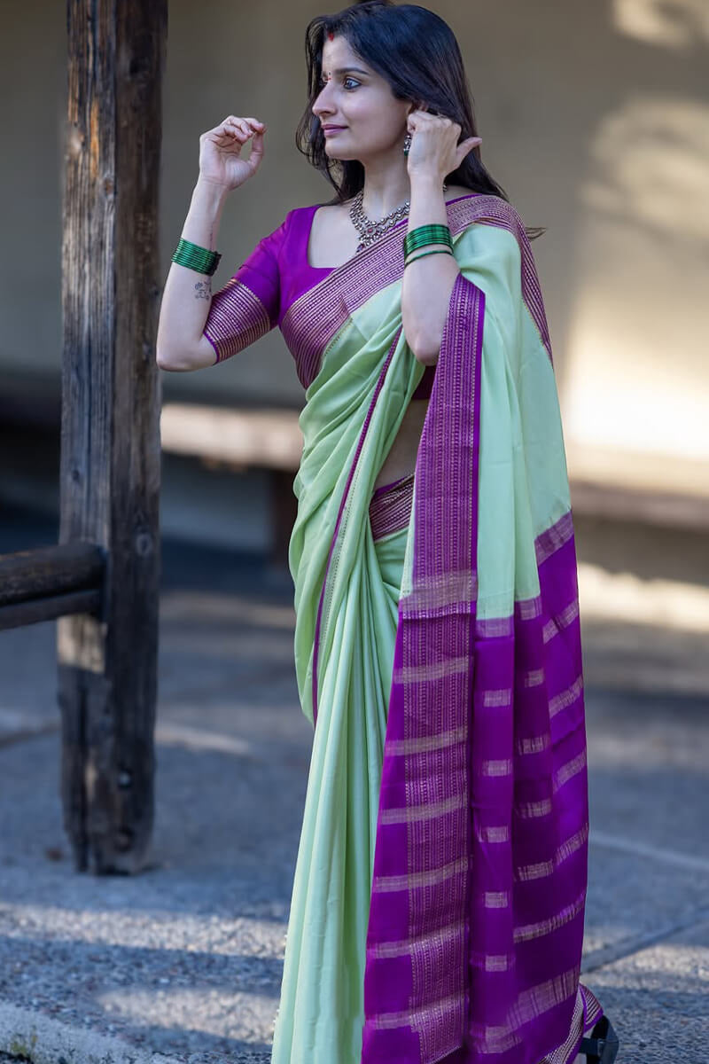 Moiety Sea Green Soft Silk Saree With Sumptuous Blouse Piece