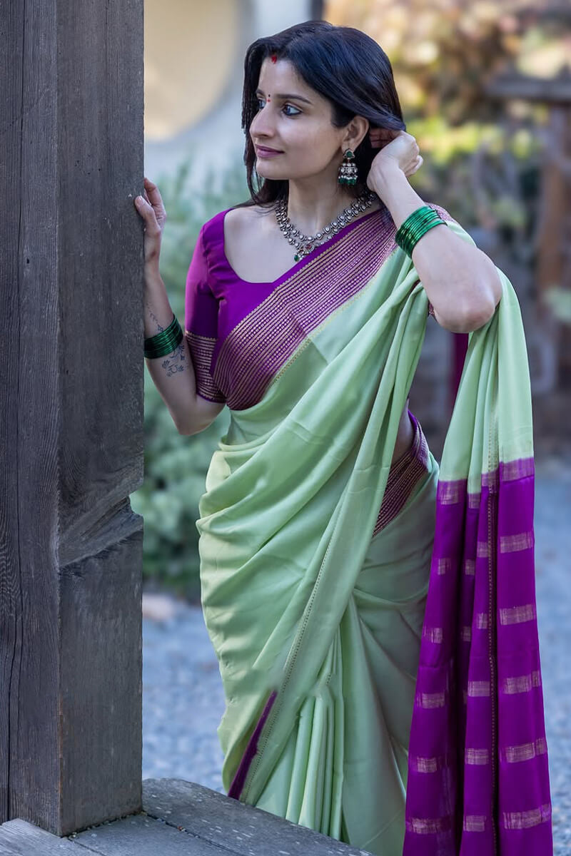 Moiety Sea Green Soft Silk Saree With Sumptuous Blouse Piece