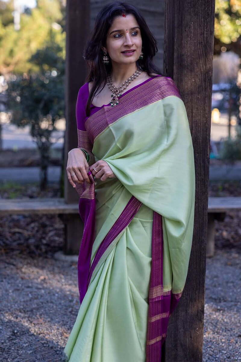 Moiety Sea Green Soft Silk Saree With Sumptuous Blouse Piece