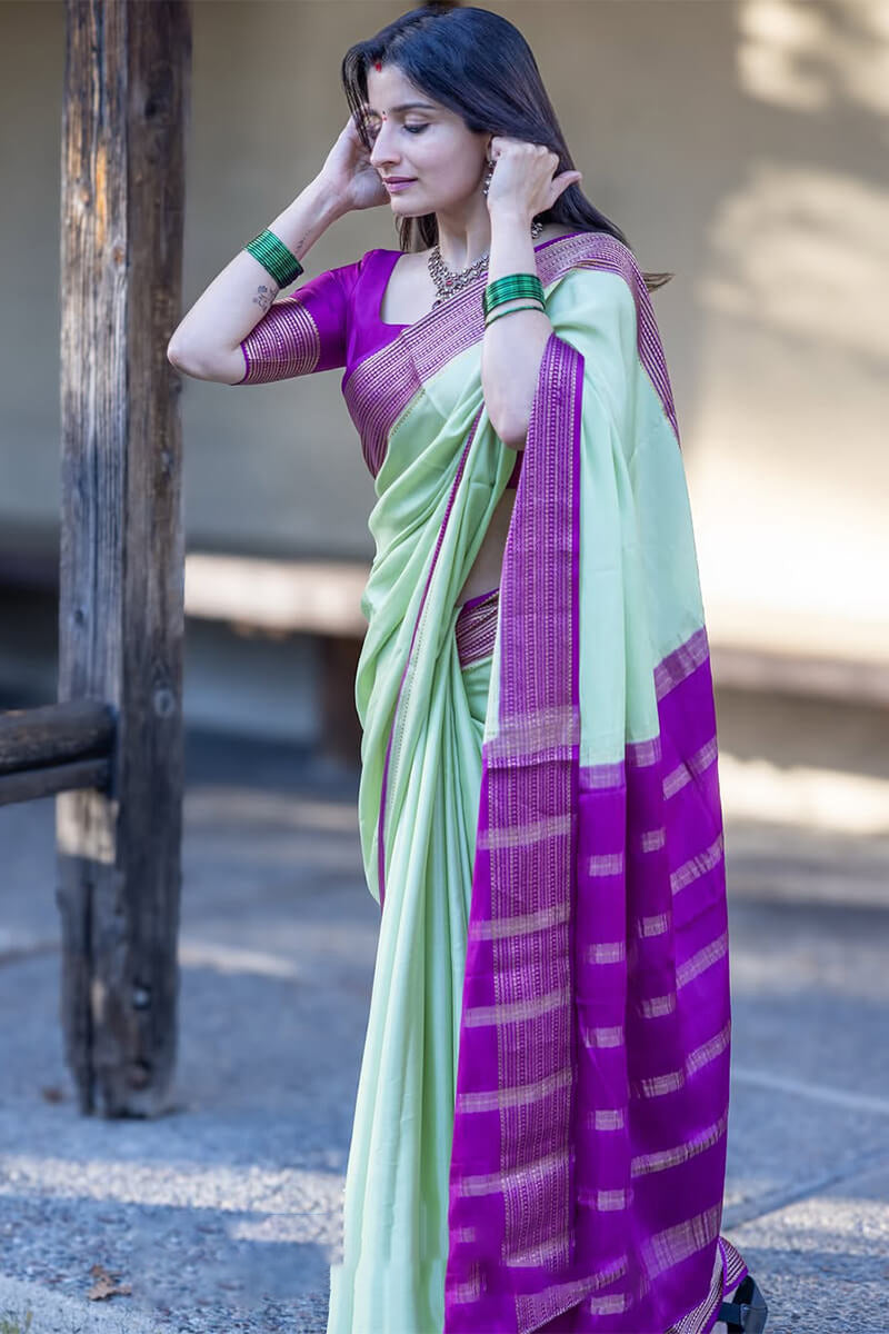 Moiety Sea Green Soft Silk Saree With Sumptuous Blouse Piece