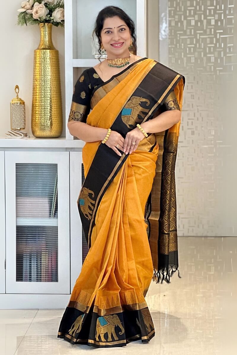 Mesmeric Mustard Soft Silk Saree With Staggering Blouse Piece