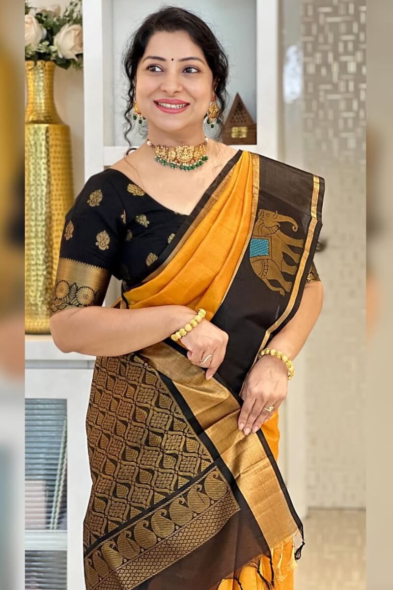 Mesmeric Mustard Soft Silk Saree With Staggering Blouse Piece