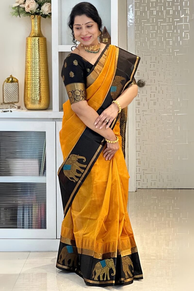 Mesmeric Mustard Soft Silk Saree With Staggering Blouse Piece