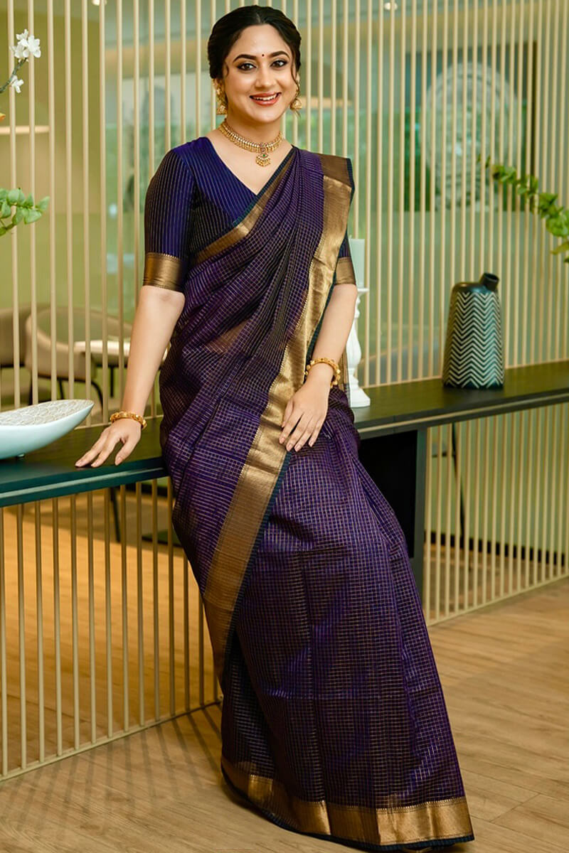 Palimpsest Navy Blue Soft Silk Saree With Splendiferous Blouse Piece
