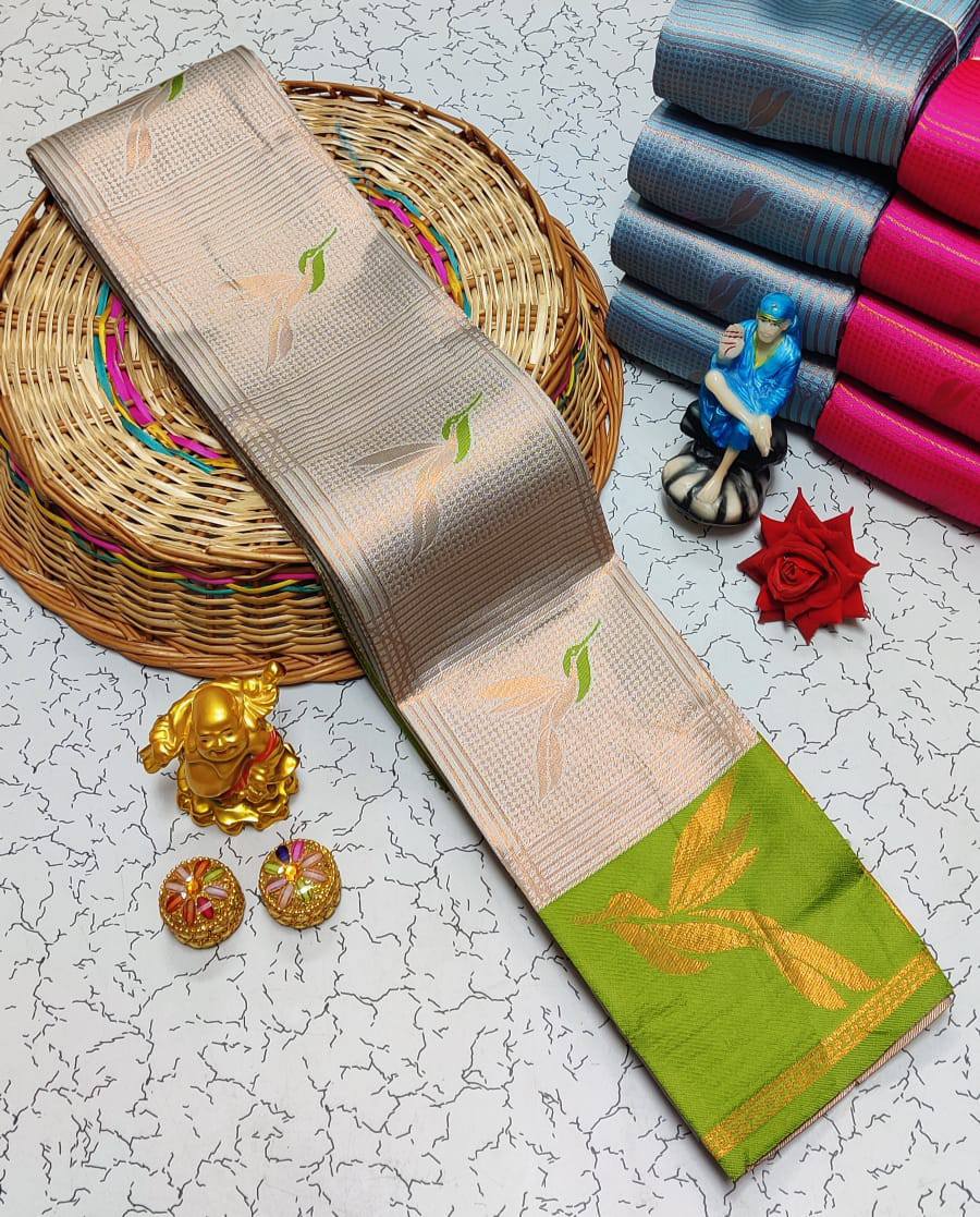 Designer Beige Soft Banarasi Silk Saree With Enamoring Blouse Piece