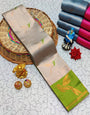 Designer Beige Soft Banarasi Silk Saree With Enamoring Blouse Piece