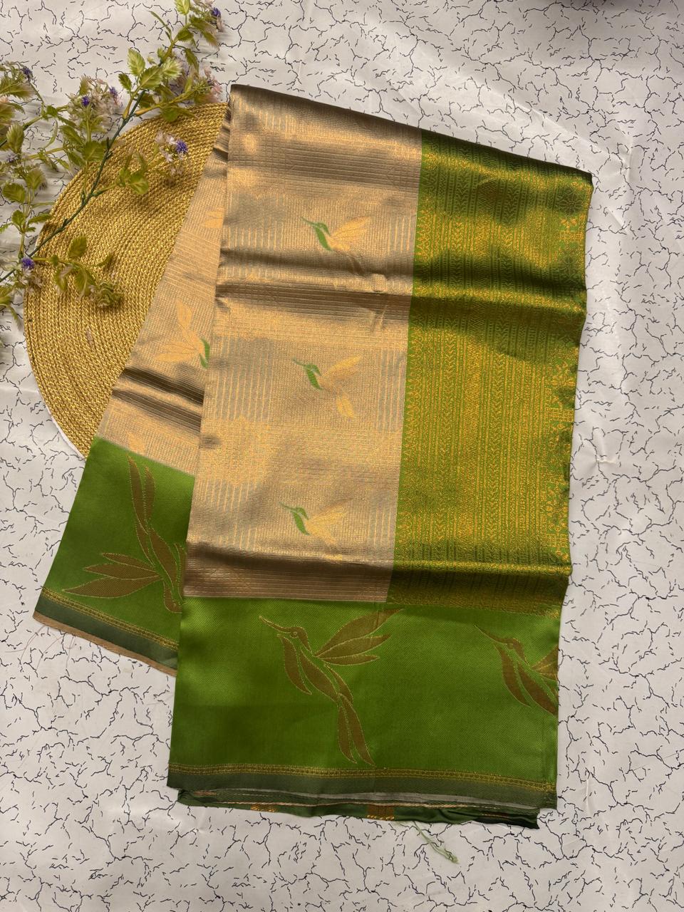 Designer Beige Soft Banarasi Silk Saree With Enamoring Blouse Piece