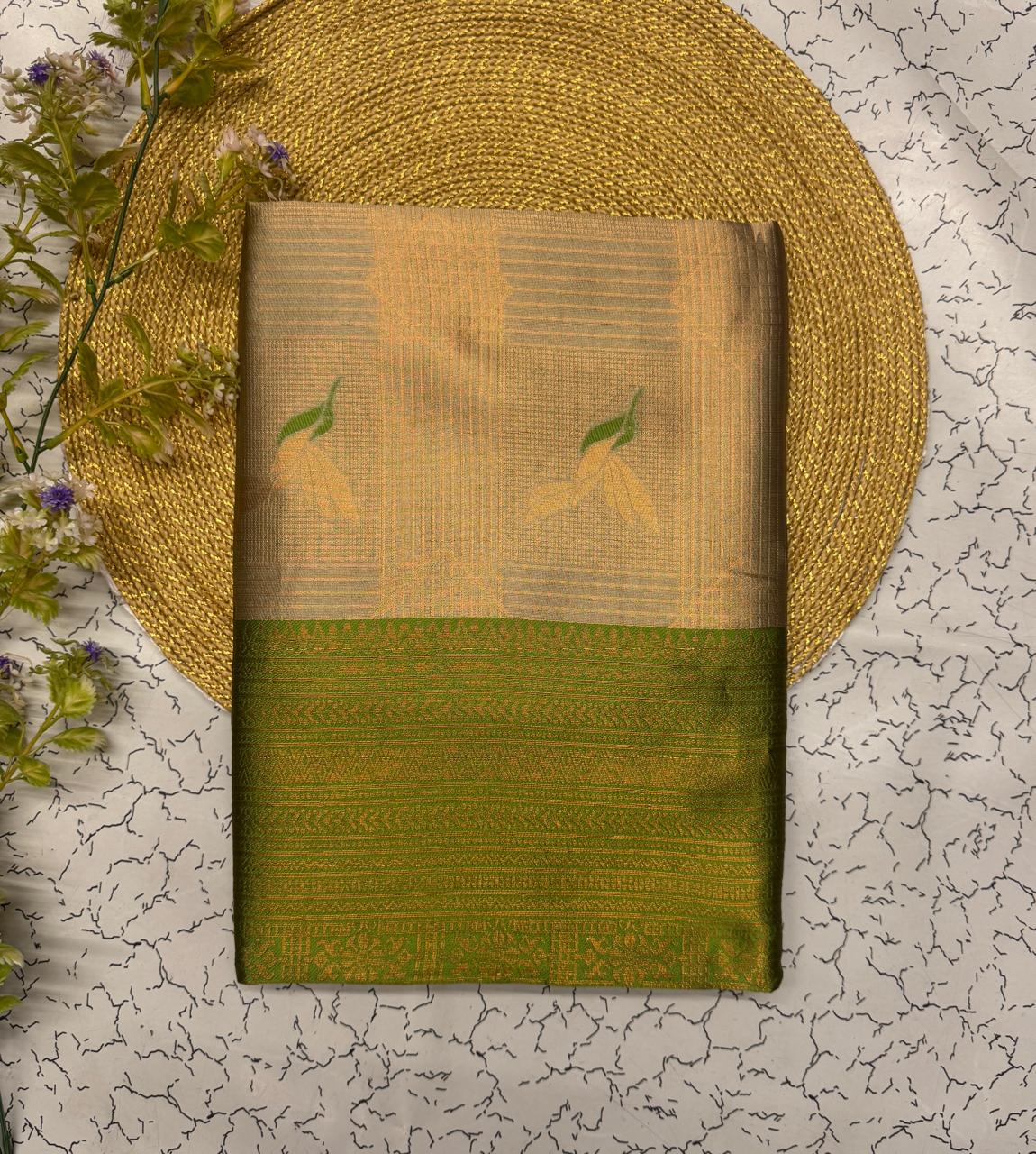 Designer Beige Soft Banarasi Silk Saree With Enamoring Blouse Piece