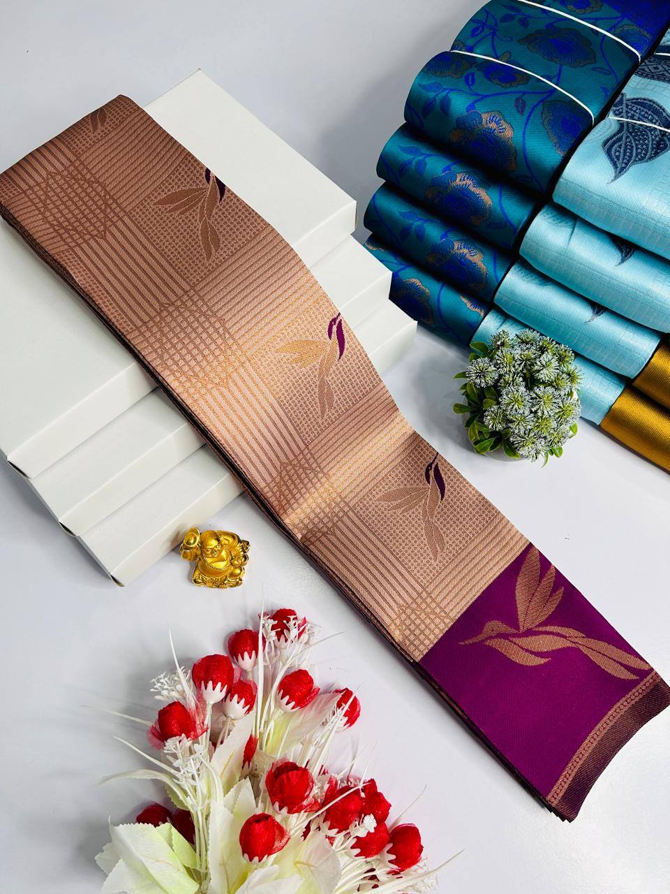 Nebula Beige Soft Banarasi Silk Saree With Elaborate Blouse Piece
