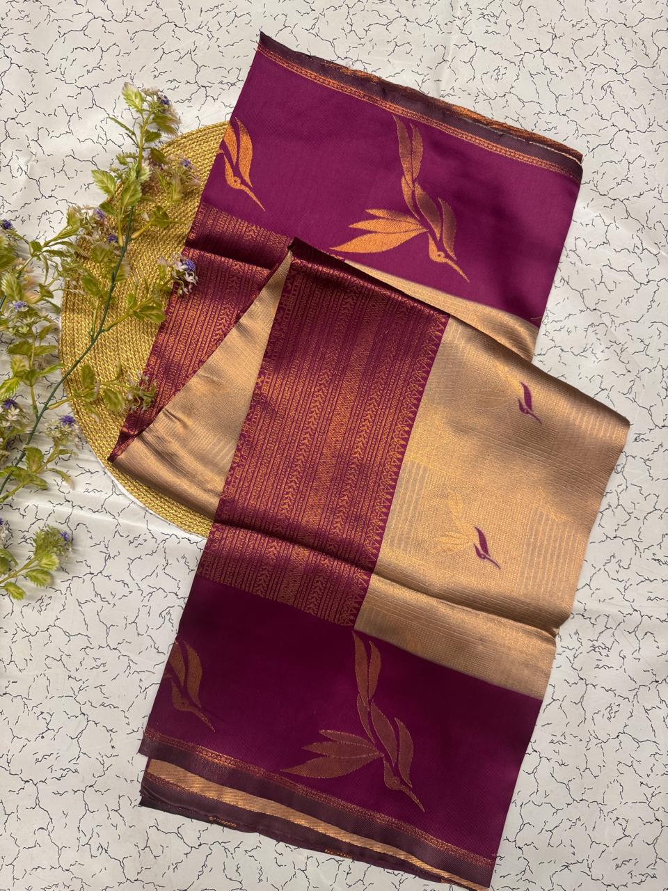 Nebula Beige Soft Banarasi Silk Saree With Elaborate Blouse Piece
