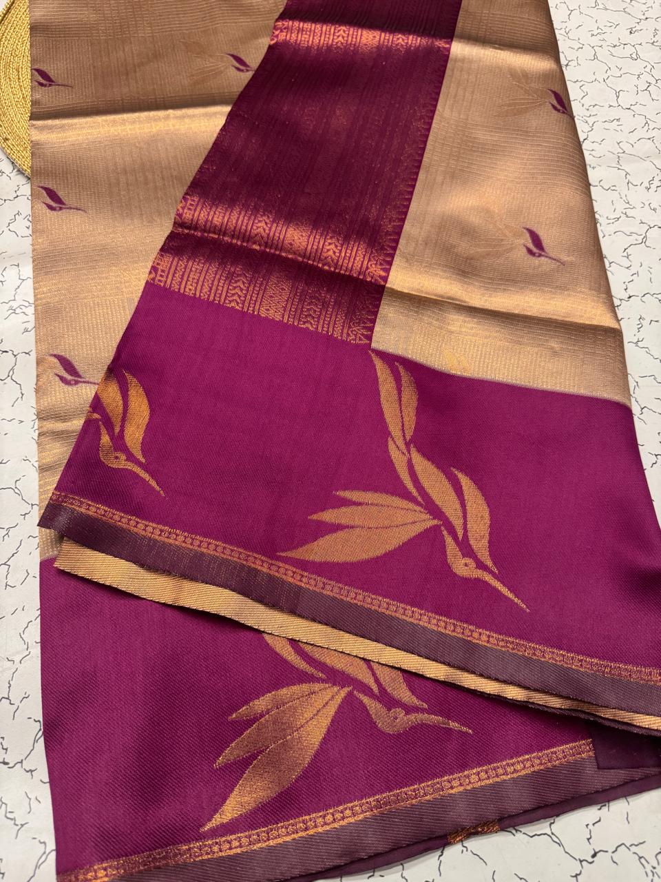 Nebula Beige Soft Banarasi Silk Saree With Elaborate Blouse Piece