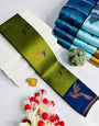 Divine Green Soft Banarasi Silk Saree With Flaunt Blouse Piece