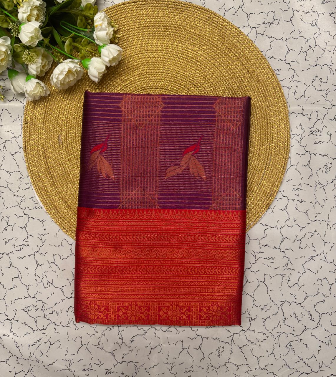 Engaging Purple Soft Banarasi Silk Saree With Eloquence Blouse Piece