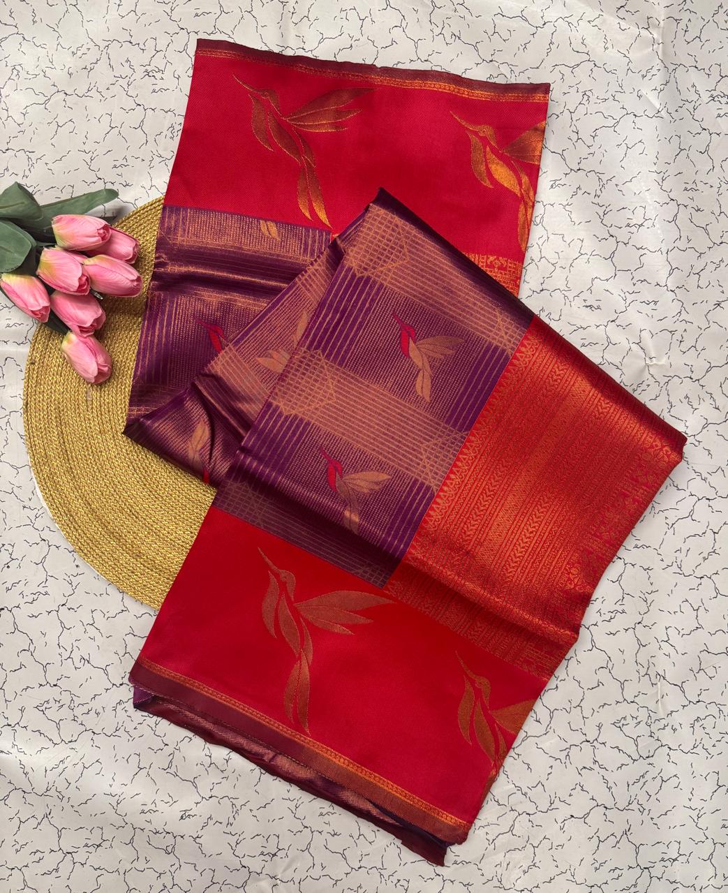 Engaging Purple Soft Banarasi Silk Saree With Eloquence Blouse Piece