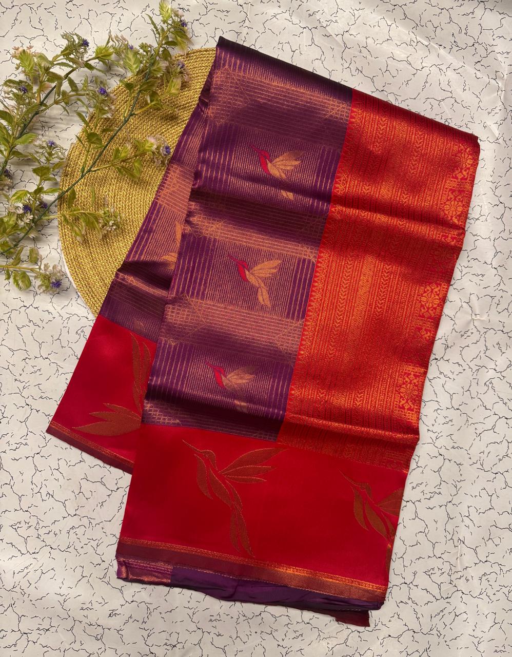 Engaging Purple Soft Banarasi Silk Saree With Eloquence Blouse Piece