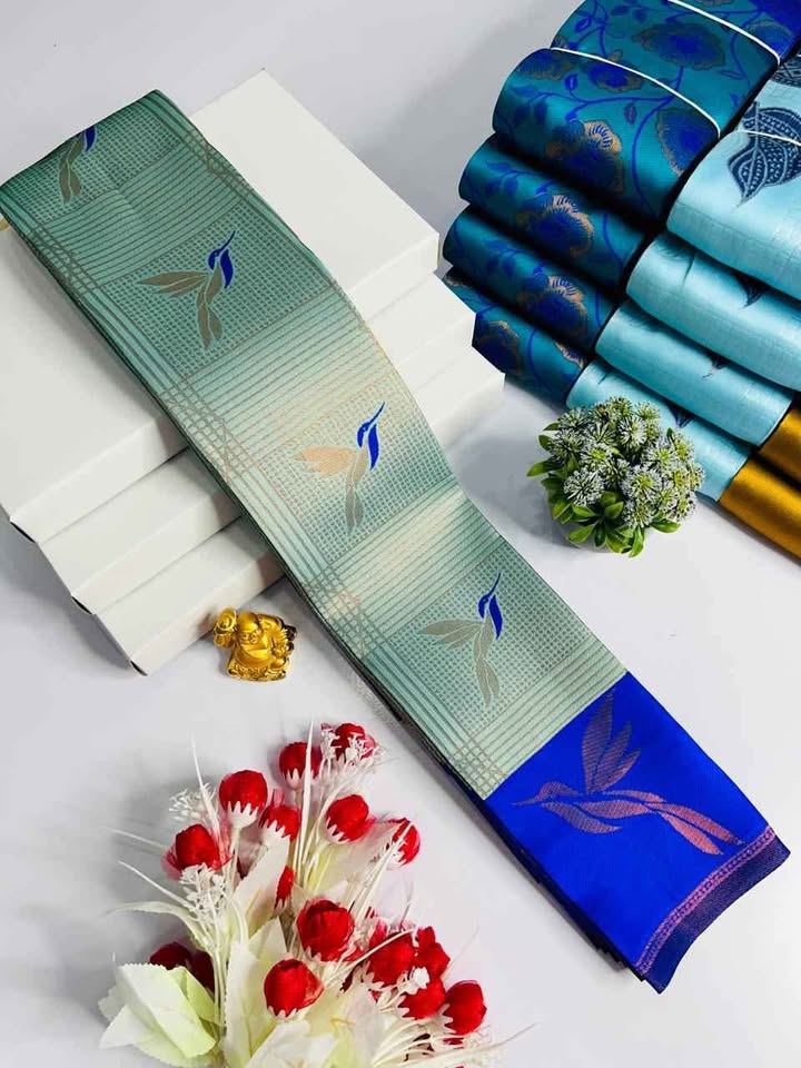 Staggering Sky Soft Banarasi Silk Saree With Impressive Blouse Piece