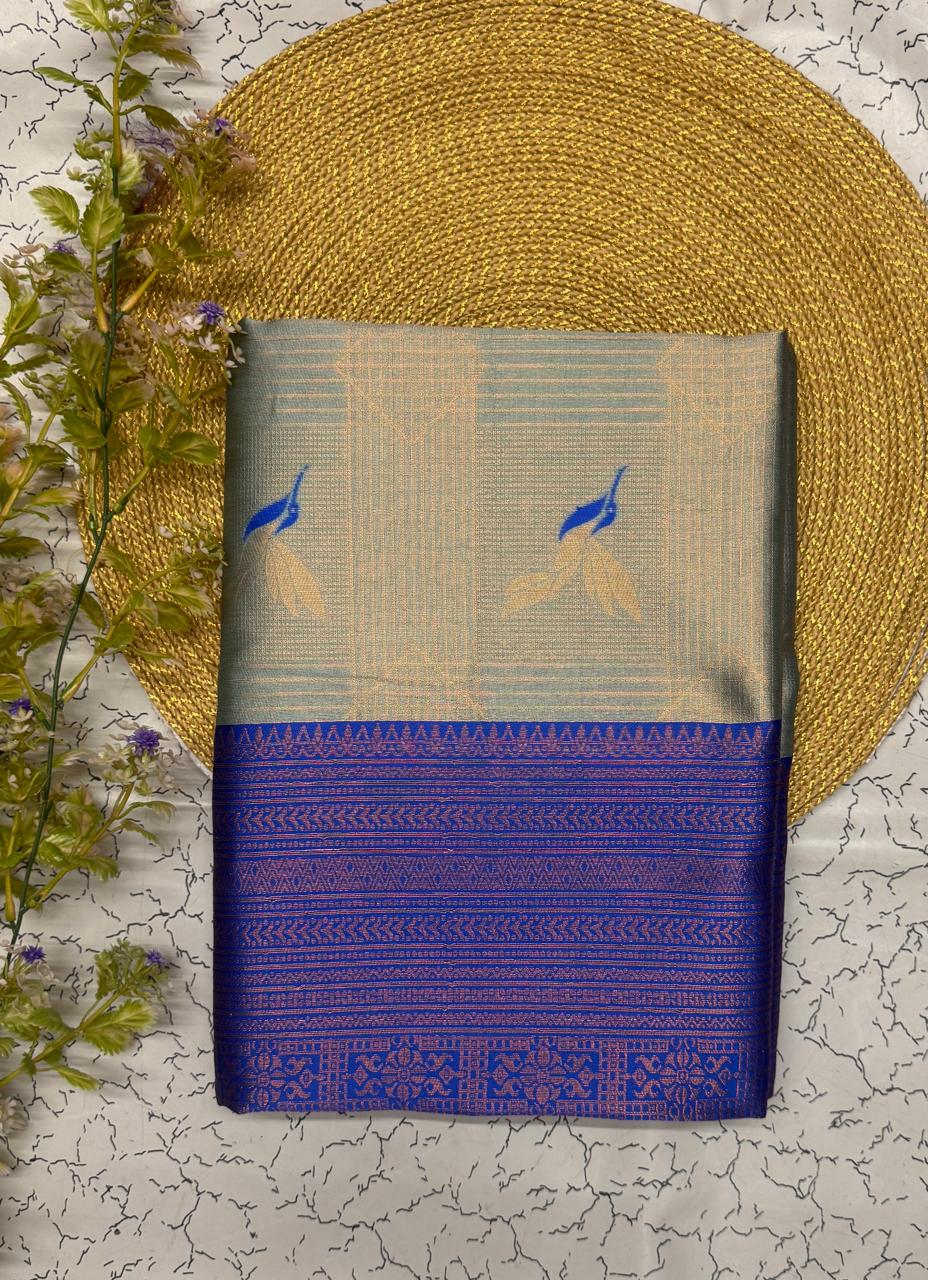 Staggering Sky Soft Banarasi Silk Saree With Impressive Blouse Piece