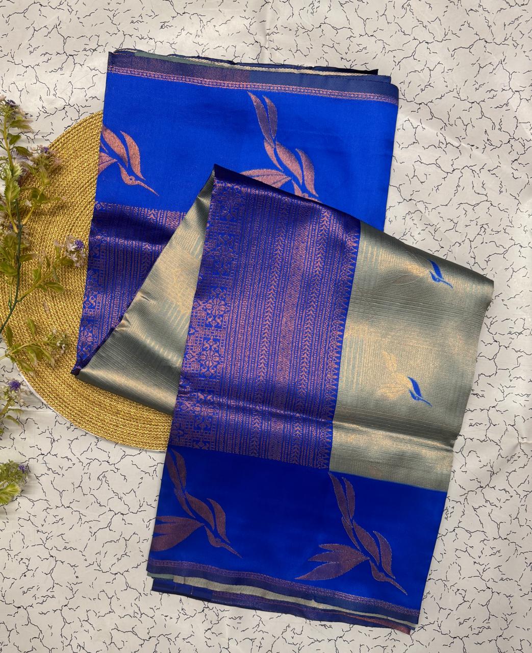Staggering Sky Soft Banarasi Silk Saree With Impressive Blouse Piece