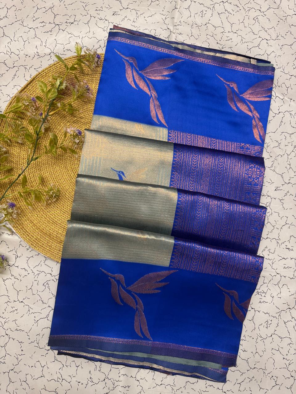 Staggering Sky Soft Banarasi Silk Saree With Impressive Blouse Piece