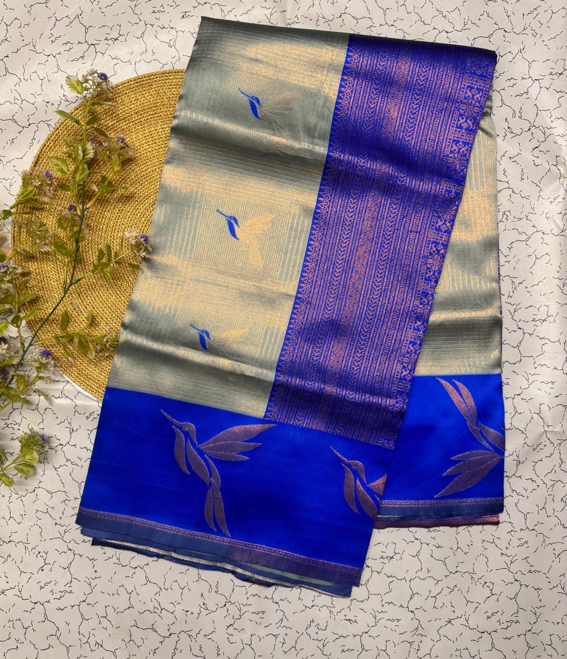 Staggering Sky Soft Banarasi Silk Saree With Impressive Blouse Piece