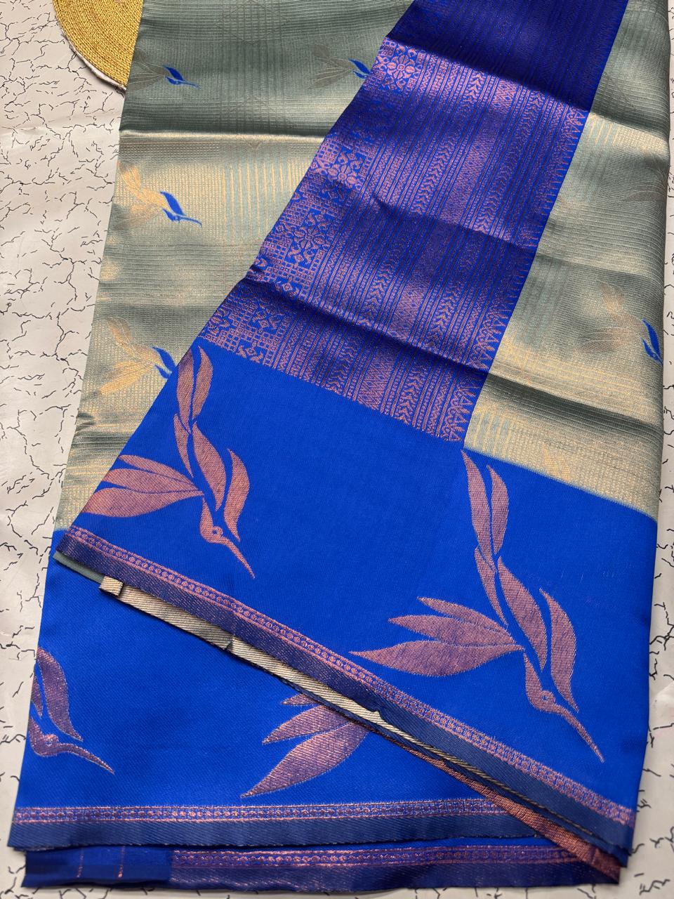 Staggering Sky Soft Banarasi Silk Saree With Impressive Blouse Piece