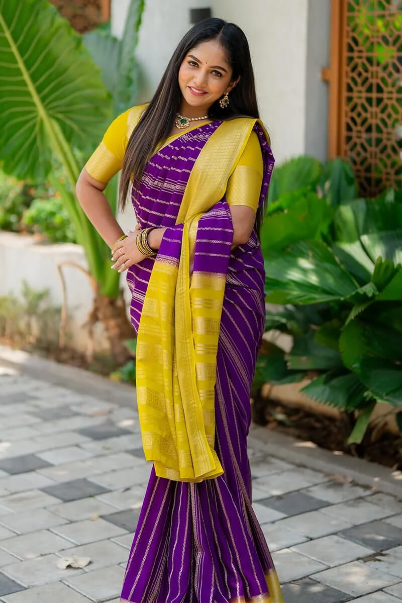 Jazzy Purple Soft Silk Saree With Splendorous Blouse Piece