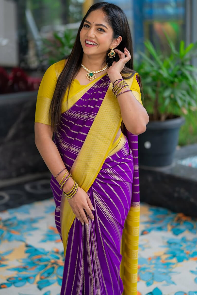 Jazzy Purple Soft Silk Saree With Splendorous Blouse Piece