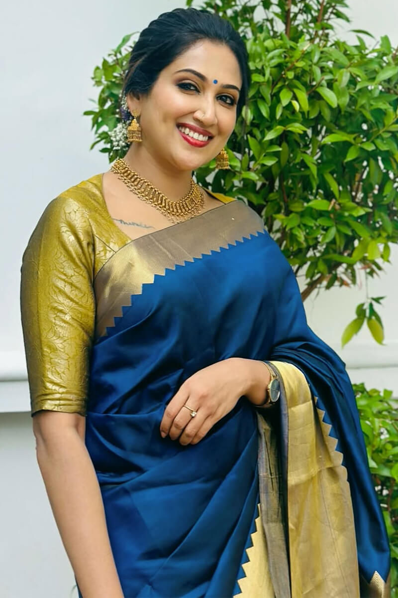 Surpassing Navy Blue Soft Silk Saree With Imaginative Blouse Piece