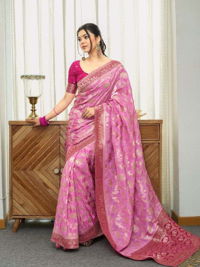 Beautiful Baby Pink Soft Silk Saree With Scintillating Blouse Piece