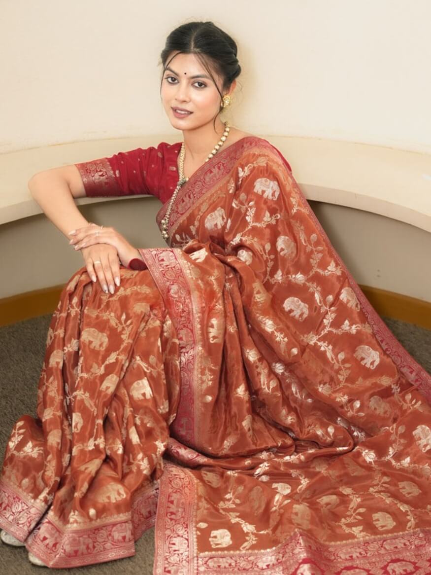 Super classy Orange Soft Silk Saree With Precious Blouse Piece