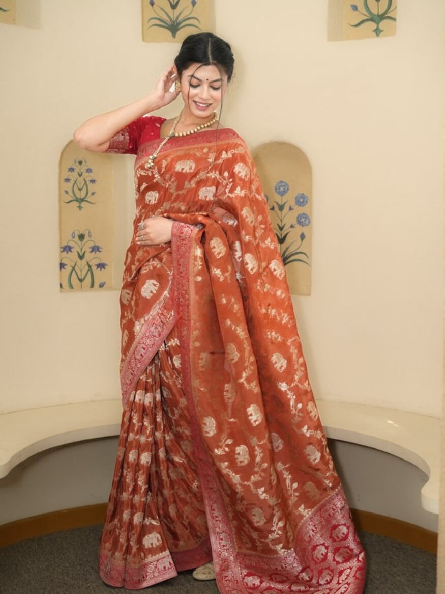 Super classy Orange Soft Silk Saree With Precious Blouse Piece