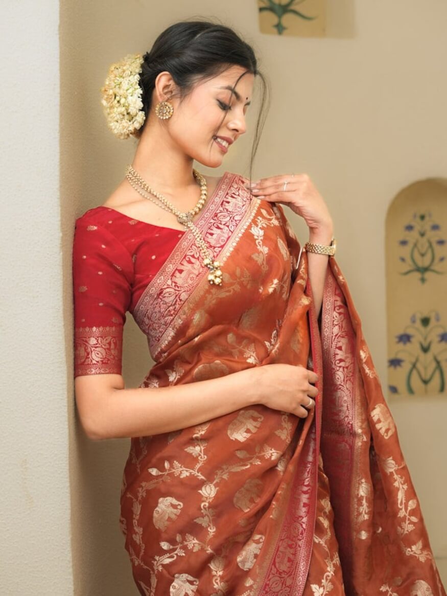 Super classy Orange Soft Silk Saree With Precious Blouse Piece