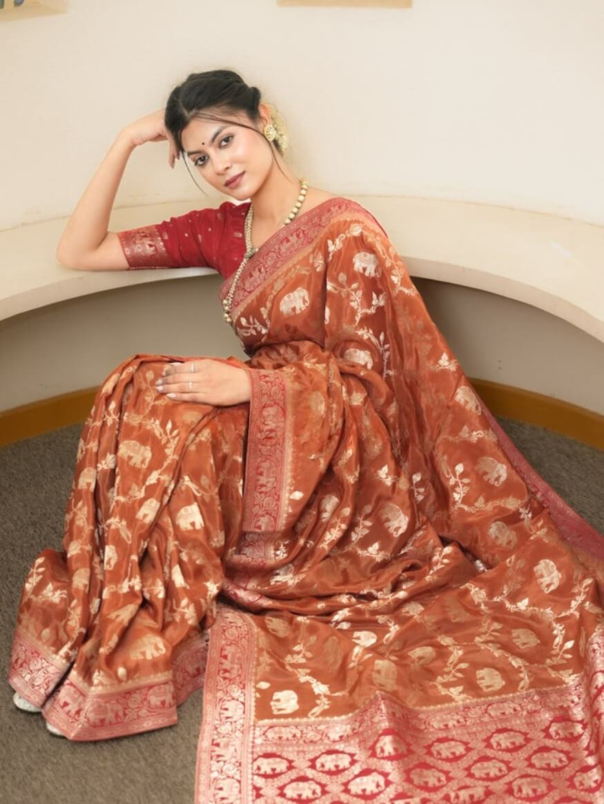Super classy Orange Soft Silk Saree With Precious Blouse Piece