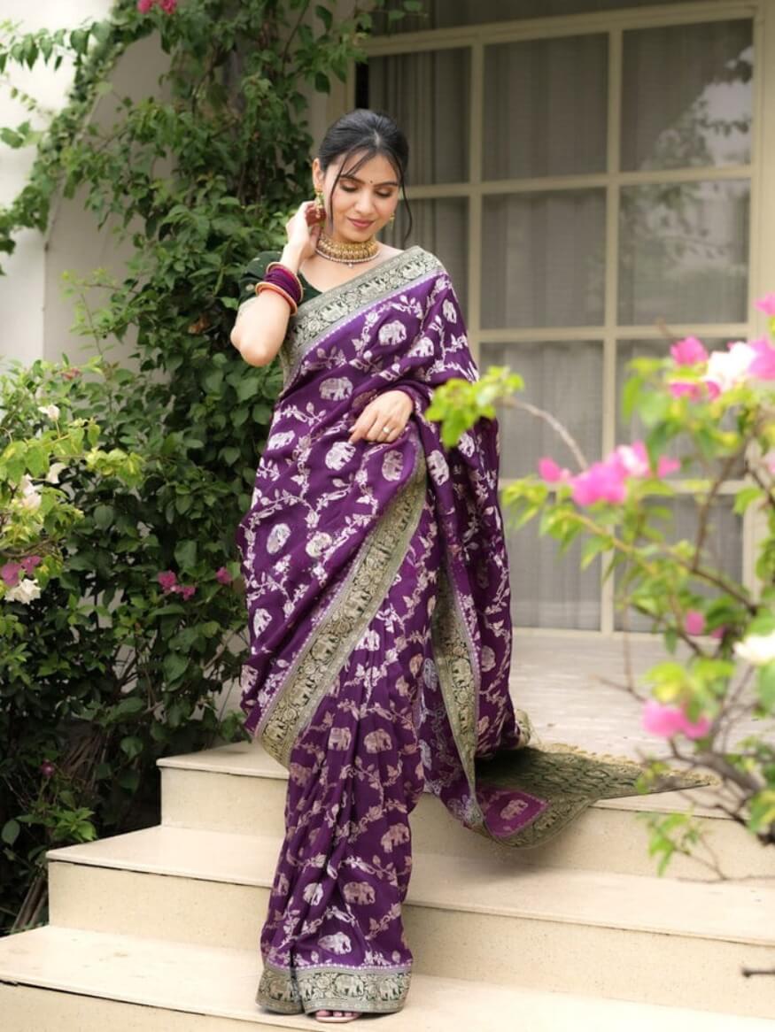 Snazzy Purple Soft Silk Saree With Petrichor Blouse Piece