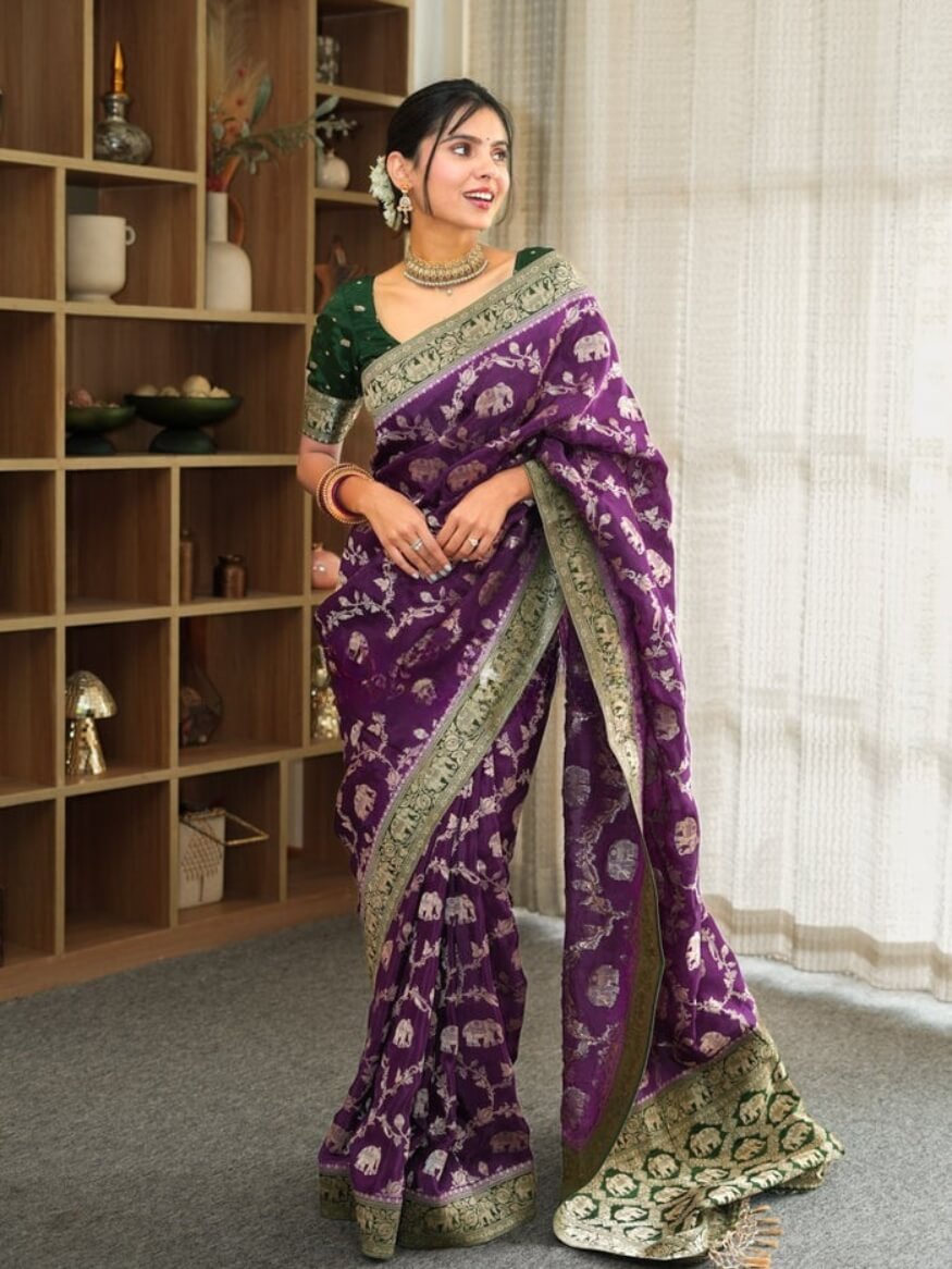 Snazzy Purple Soft Silk Saree With Petrichor Blouse Piece