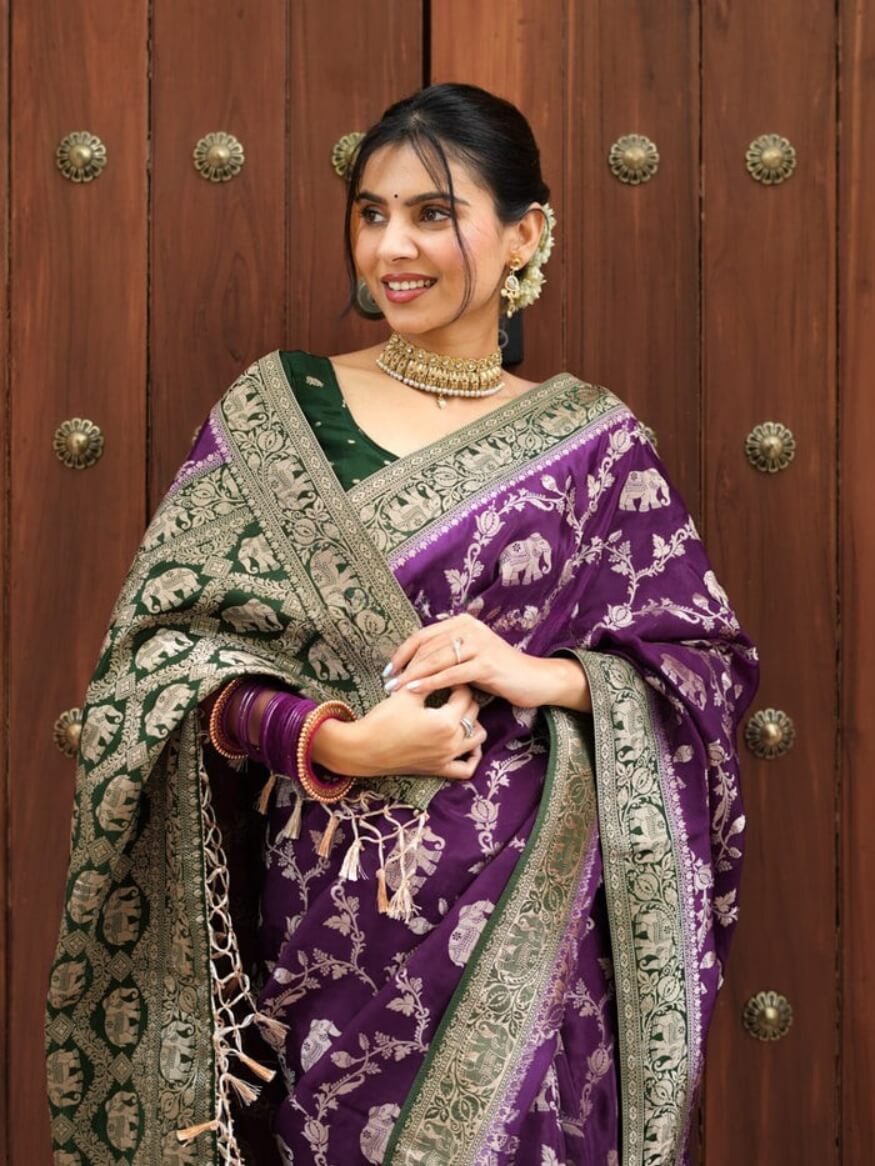 Snazzy Purple Soft Silk Saree With Petrichor Blouse Piece