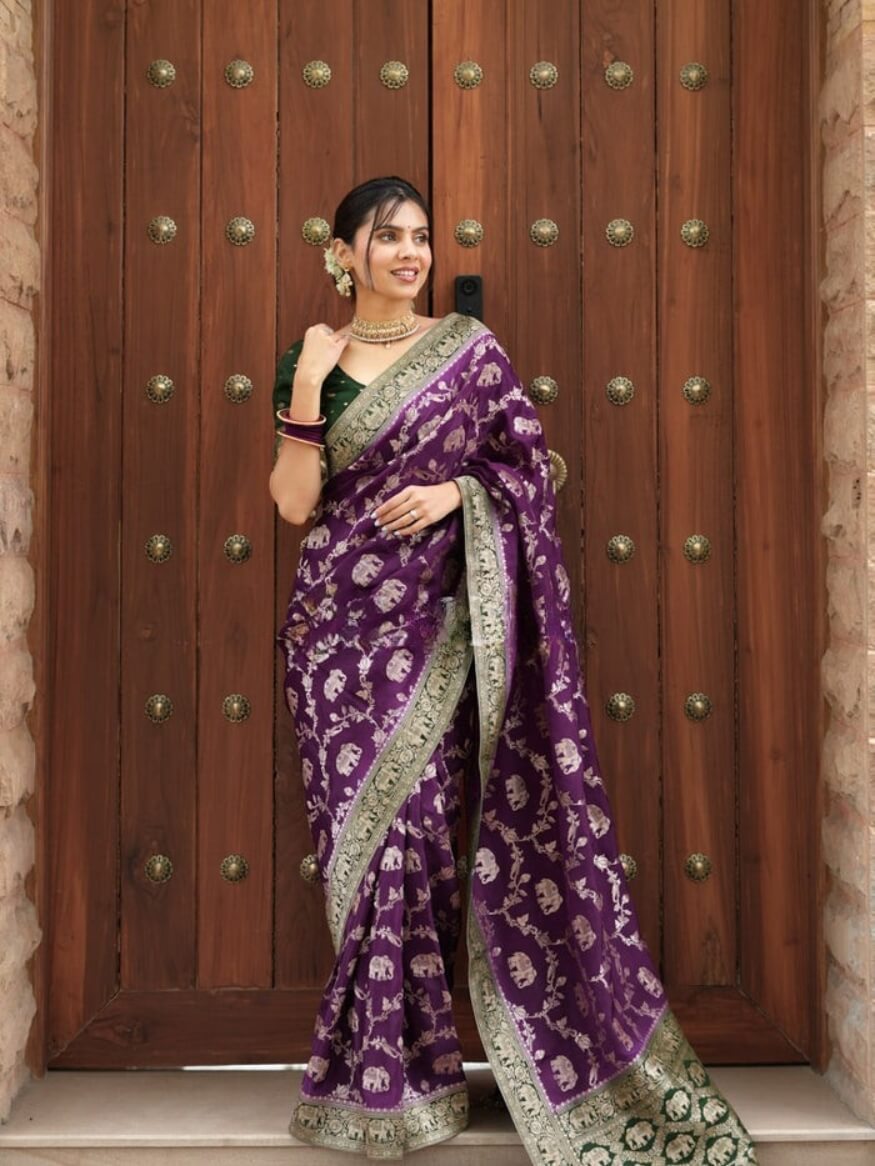 Snazzy Purple Soft Silk Saree With Petrichor Blouse Piece
