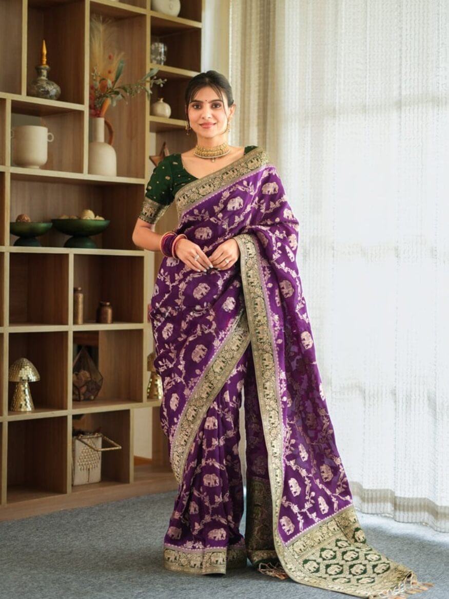 Snazzy Purple Soft Silk Saree With Petrichor Blouse Piece