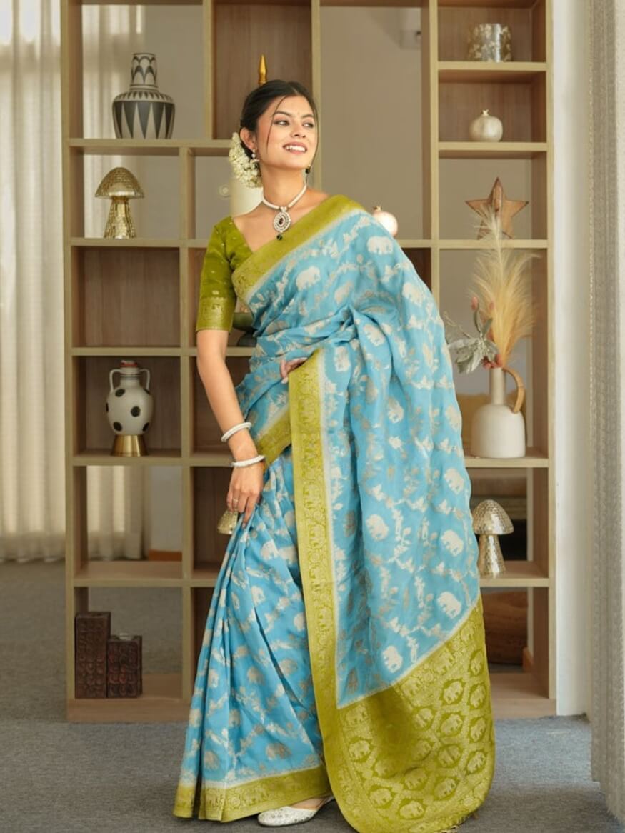 Staring Sky Soft Silk Saree With Incredible Blouse Piece