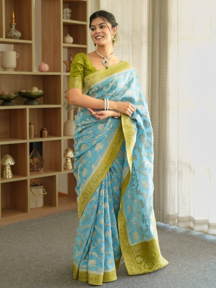 Staring Sky Soft Silk Saree With Incredible Blouse Piece
